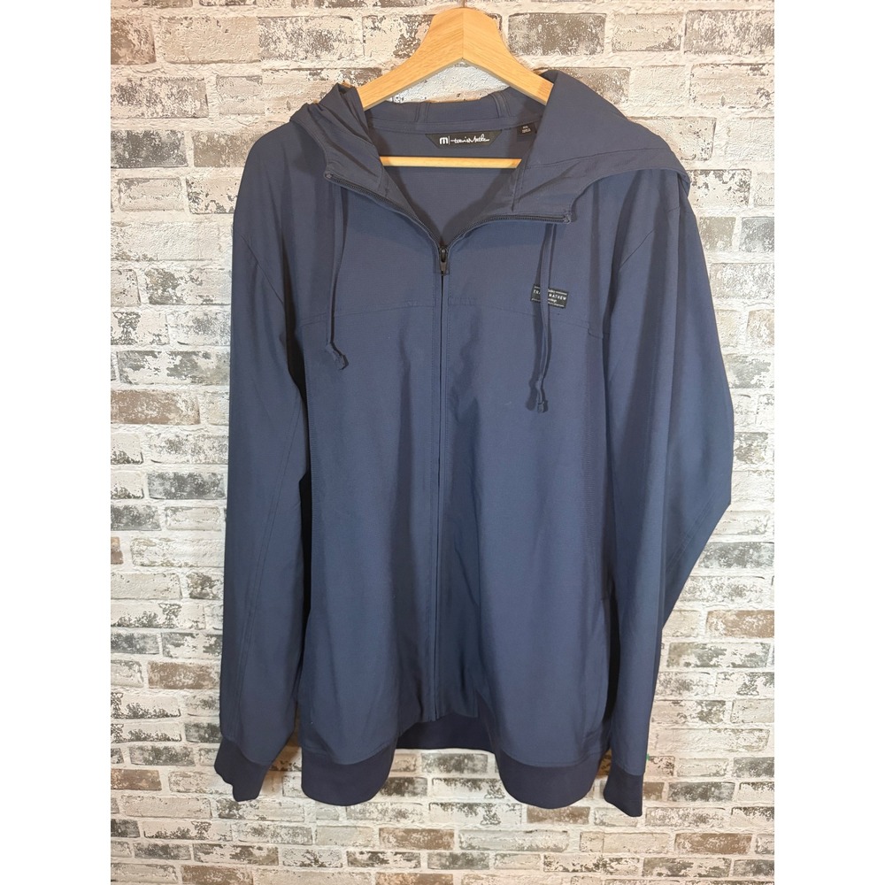 TravisMathew Jacket Mens XXL Navy Blue Full Zip Hooded Performance Logo